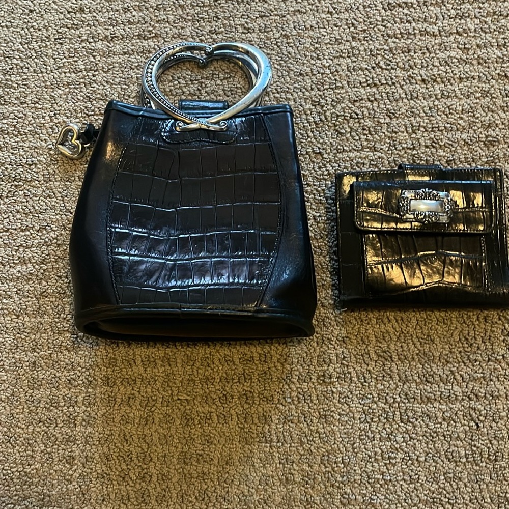 Vintage Brighton black leather clutch w/matching wallet.  Note wear on buckle